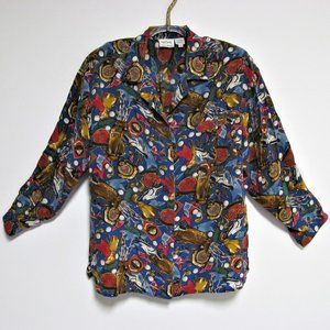 Oleg Cassini Womens Long Sleeve Silk Blouse Size 14